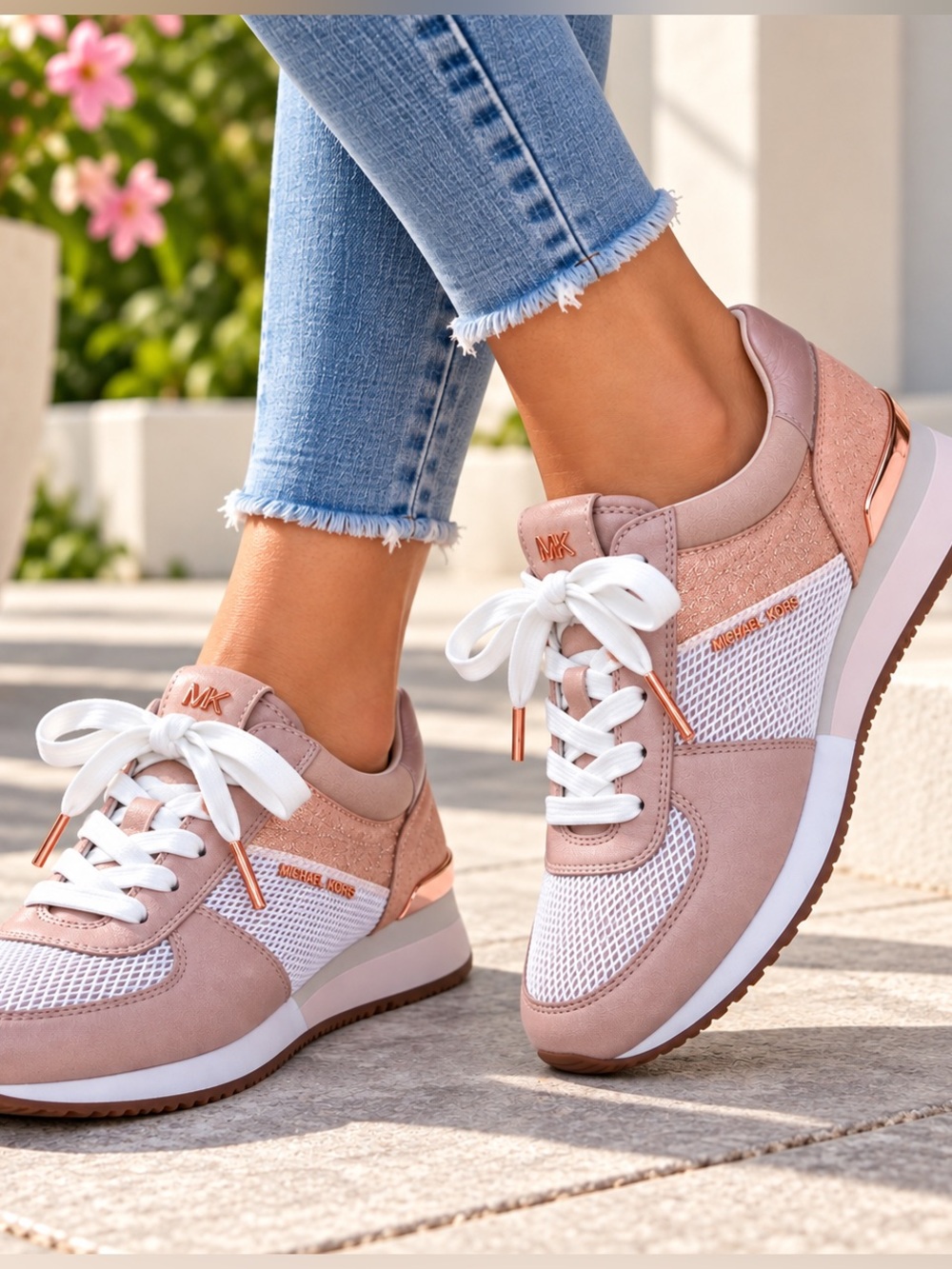 Michael Kors Blush Pink Mesh & Suede Lace-Up Sneakers size 7